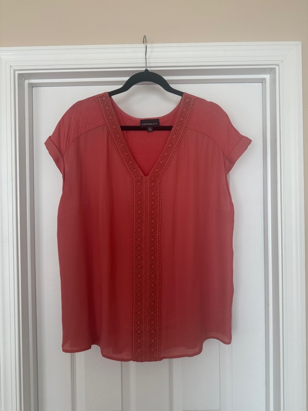 Fortune + Ivy Coral V-Neck Short Sleeve Blouse